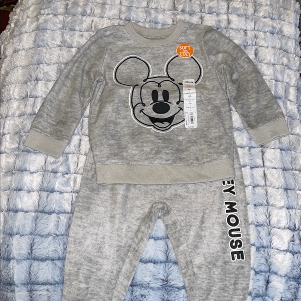 NWT Baby Boy Mickey Mouse Gray Sweat Set